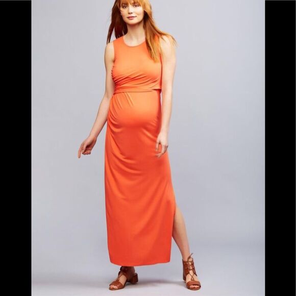Seraphine Maternity Maxi Dress Nursing Maxi‎ Dress Coral - Picture 1 of 16